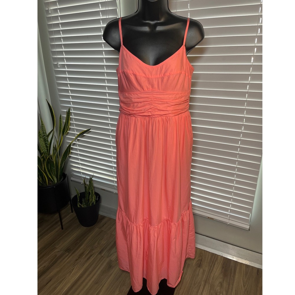 Universal Thread Maxi Sundress Womens‎ Small Coral Tiered Pockets Boho Dress - Picture 2 of 9